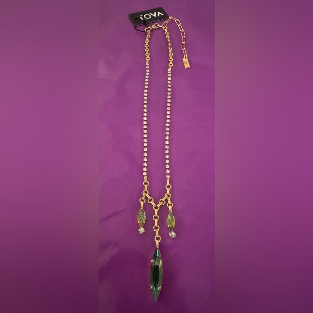 TOVA NEW Navi Gold Necklace w/ Emerald, Green & Clear High Quality Crystals - Picture 8 of 16